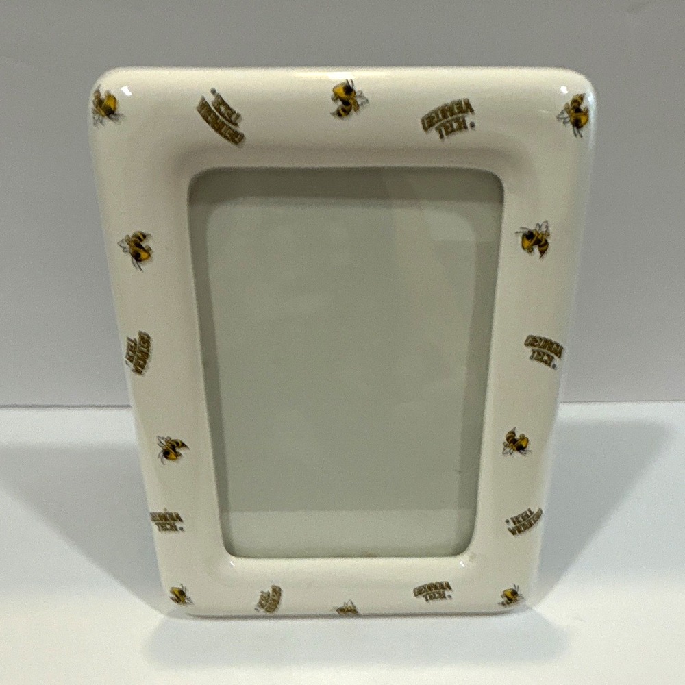 White Ceramic Bee Pattern Georgia Tech frame for a 4x6 photo